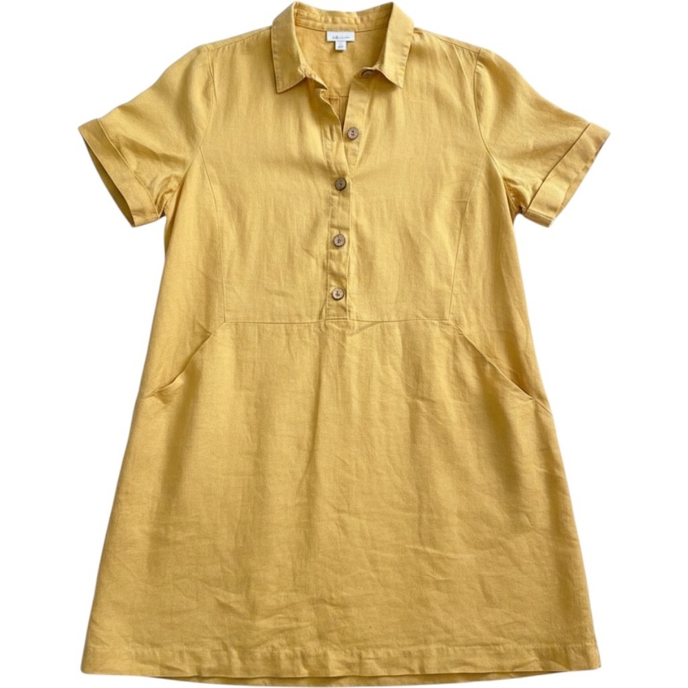 J. Jill Love Linen Mustard Dress XL Short Sleeve Button Front Autumn Casual